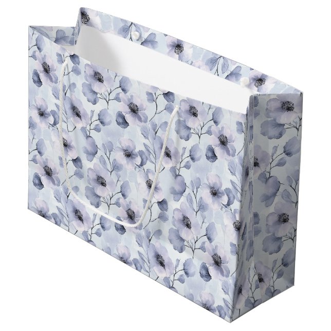 Purple Lavender Floral Bridal Shower Large Gift Bag (Front Angled)