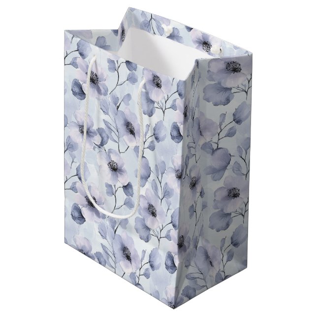 Purple Lavender Floral Bridal Shower Medium Gift Bag (Front Angled)