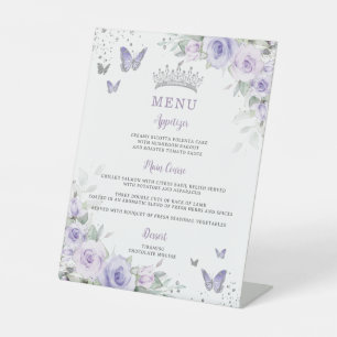 Purple Lavender Floral Butterflies Birthday Menu  Pedestal Sign