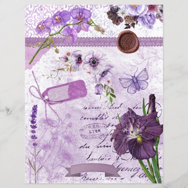Purple Lavender Floral Collage Scrapbook Paper (Front)