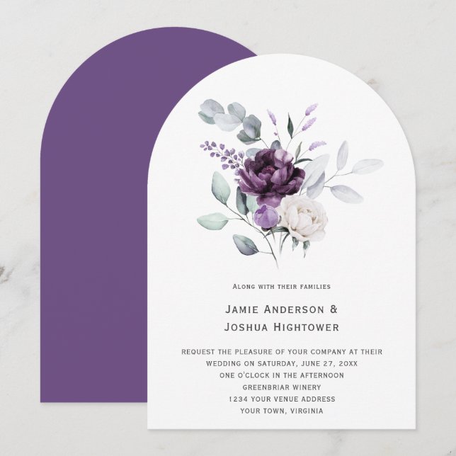 Purple & Lavender Floral Eucalyptus Wedding Invitation (Front/Back)
