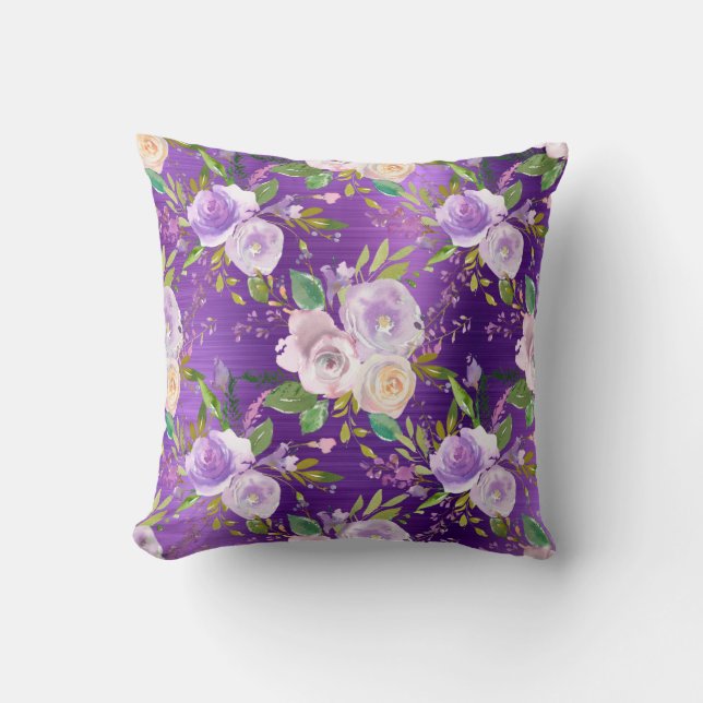 *~* PURPLE LAVENDER Floral Flowers Pattern  Cushion (Front)