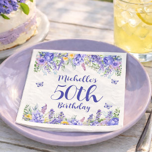 Purple Lavender Floral Garden Party 50th Birthday Napkin