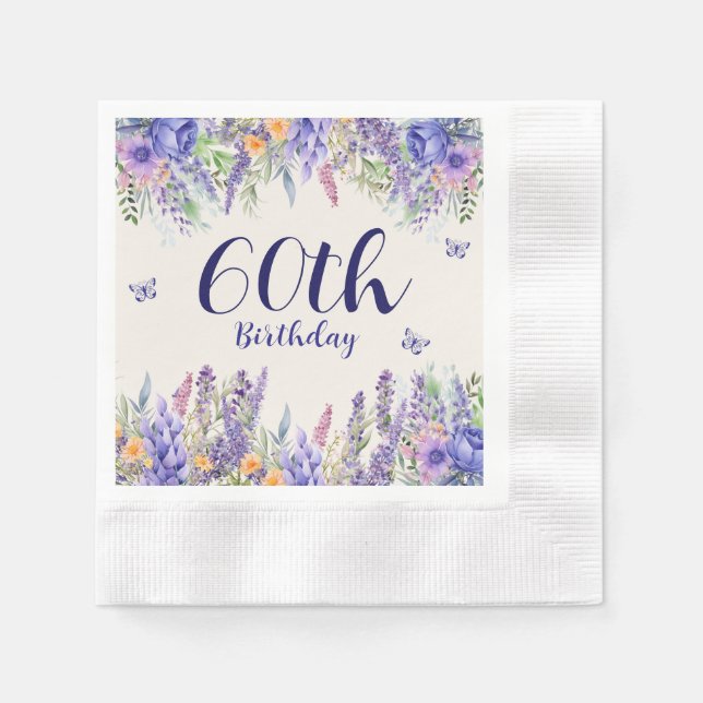Purple Lavender Floral Garden Party 60th Birthday Napkin (Front)