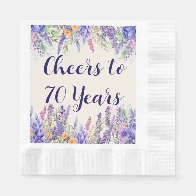 Purple Lavender Floral Garden Party 70th Birthday Napkin (Front)