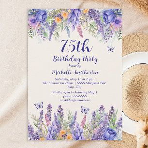 Purple Lavender Floral Garden Party 75th Birthday Invitation