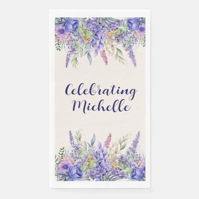 Purple Lavender Floral Garden Party Name Napkin (Front)