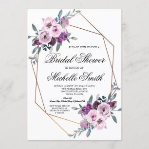 Purple Lavender Floral Geometric Bridal Shower Invitation