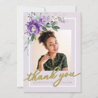 Purple Lavender Floral Graduation Photo Thank You