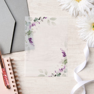 Purple Lavender Floral Greenery Vellum Overlay Invitations