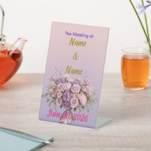 Purple Lavender Floral Ombre Wedding Table Sign