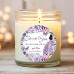 Purple Lavender Floral Quinceañera Brown Princess Classic Round Sticker