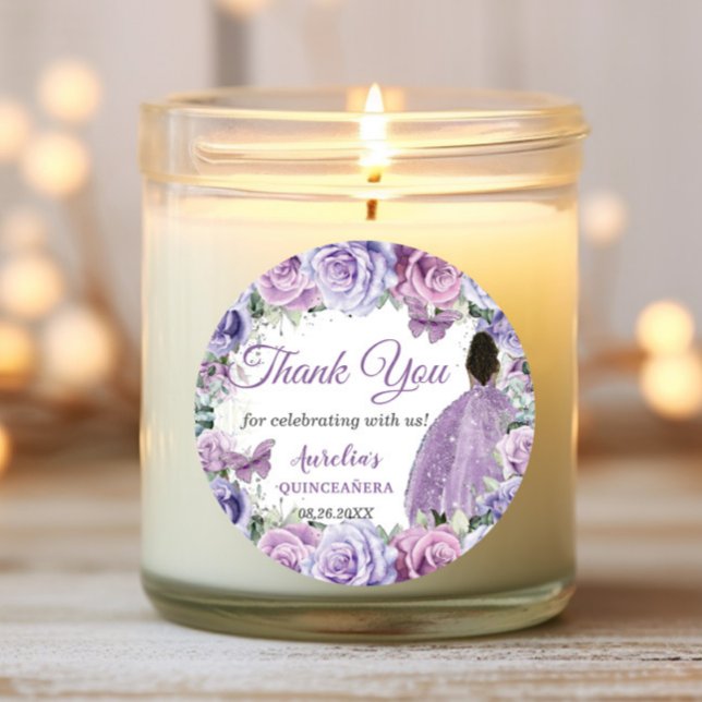 Purple Lavender Floral Quinceañera Brown Princess Classic Round Sticker (Creator Uploaded)