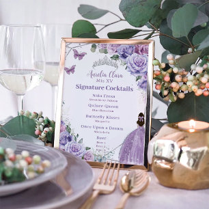 Purple Lavender Floral Quinceanera Drink Menu Poster