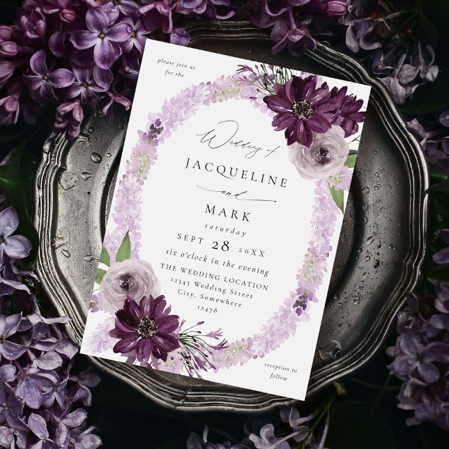 Purple & Lavender Floral Ring Wedding V2 Invitation (Creator Uploaded)