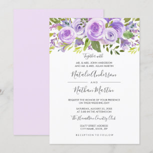 Purple Lavender Floral Rose Wedding Invitation