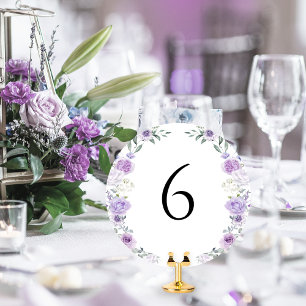 Purple Lavender Floral Round Table Number