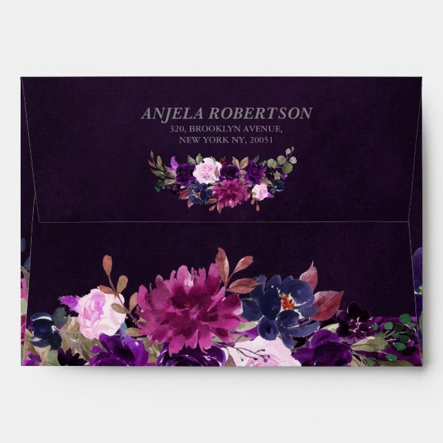 Purple Lavender Floral Rustic Wedding envelope (Back (Top Flap))