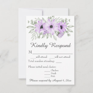 Purple Lavender Floral Script Wedding RSVP Card