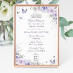 Purple Lavender Floral Silver Quinceañera Bar Menu Poster<br><div class="desc">Personalise this pretty lavender purple floral signature cocktails bar menu sign easily and quickly. Simply click the "Edit Using Design Tools" button to modify the text, wording, font style, font size, and font colour. You can also add or remove text, and move or remove images. The butterflies and crown are...</div>