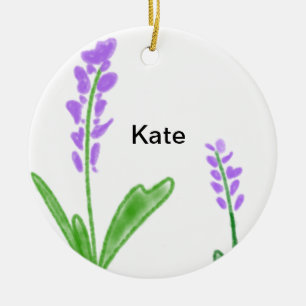 Purple lavender floral watercolor add name text cu ceramic tree decoration