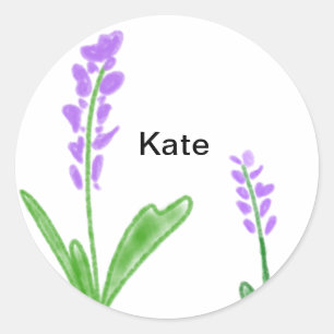 Purple lavender floral watercolor add name text cu classic round sticker