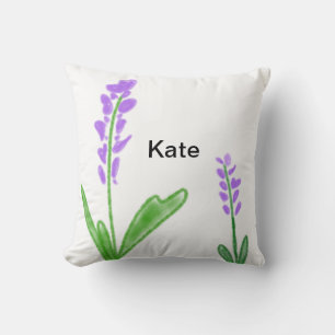 Purple lavender floral watercolor add name text cu cushion