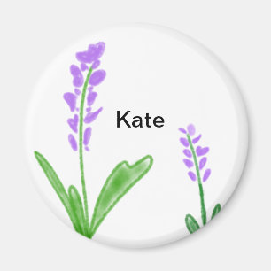 Purple lavender floral watercolor add name text cu magnet