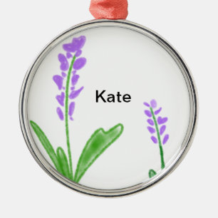 Purple lavender floral watercolor add name text cu metal tree decoration