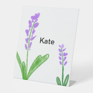 Purple lavender floral watercolor add name text cu pedestal sign