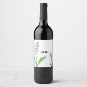 Purple lavender floral watercolor add name text cu wine label