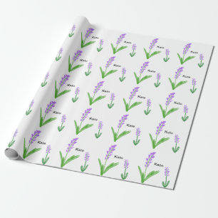 Purple lavender floral watercolor add name text cu wrapping paper