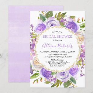 Purple lavender floral watercolor bridal shower invitation