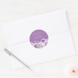 Purple Lavender Floral Wedding Classic Round Sticker