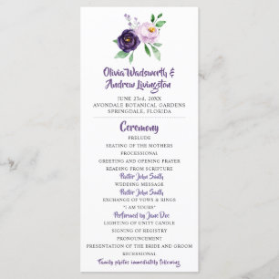 Purple & Lavender Floral Wedding Program Programme