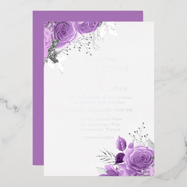 Purple Lavender Floral Wedding Real Silver (Front/Back)