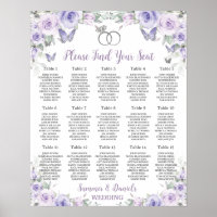 Purple Lavender Floral Wedding Rings Seating Chart
