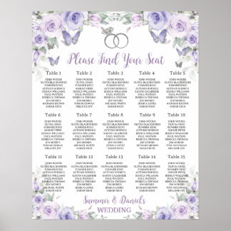 Purple Lavender Floral Wedding Rings Seating Chart