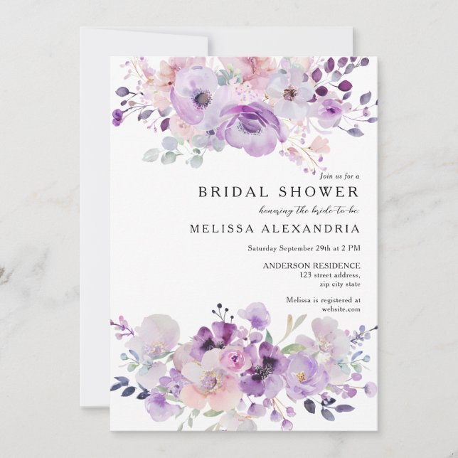 Purple Lavender Floral Wildflowers Bridal Shower  Invitation (Front)