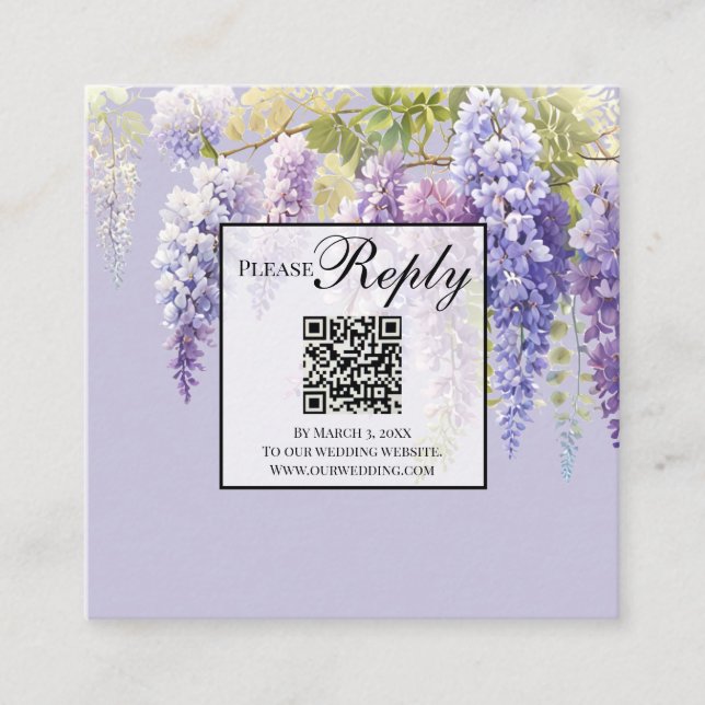 Purple lavender floral wisteria QR code wedding Enclosure Card (Front)