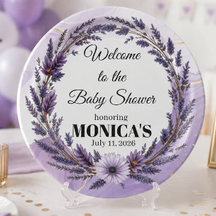 purple   Lavender Floral Wreath Baby Shower Paper Plate
