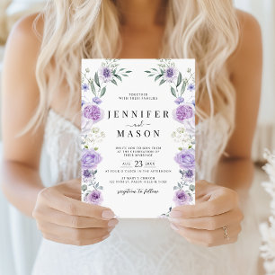 Purple Lavender Floral Wreath Boho Wedding Invitation