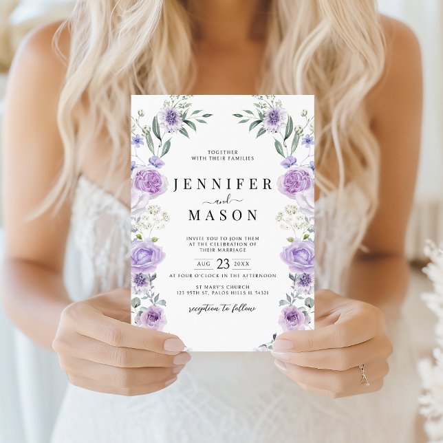 Purple Lavender Floral Wreath Boho Wedding Invitation (Creator Uploaded)