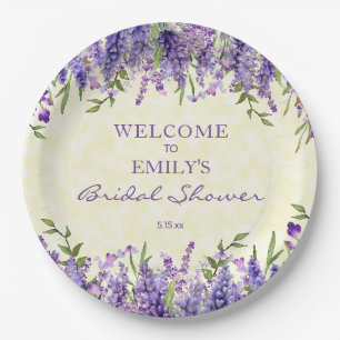 Purple Lavender Floral Yellow Bridal Shower Paper Plate