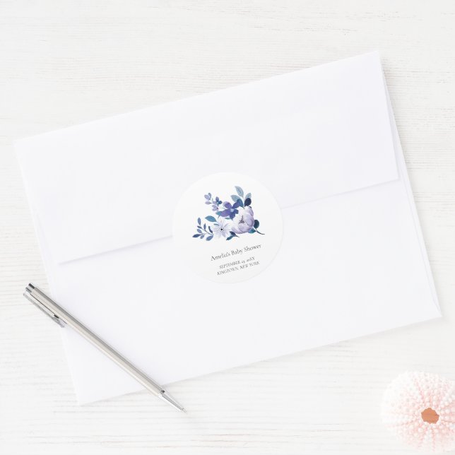 Purple Lavender Flower | Baby Shower Classic Round Sticker (Envelope)