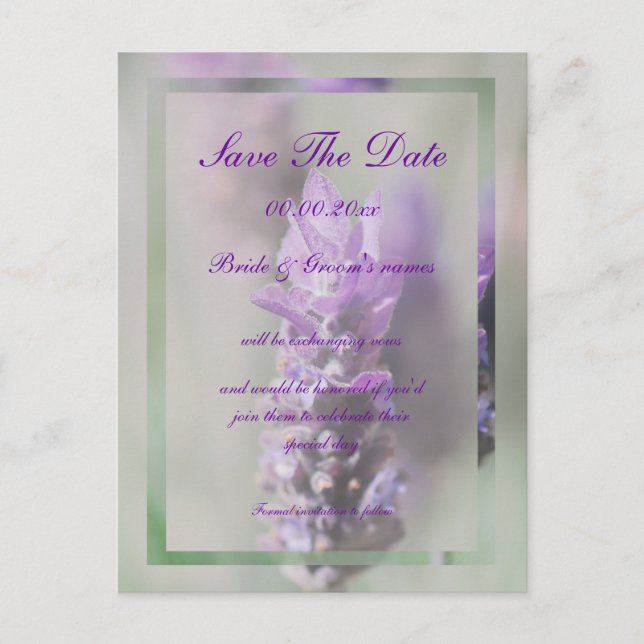 Purple lavender flower wedding | Personalise Announcement Postcard (Front)