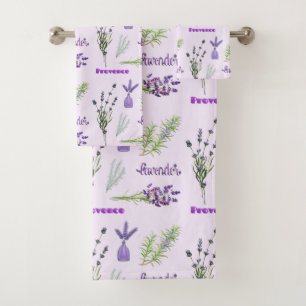 Purple Lavender Flowers and Lavender Bunches Bath Towel Set
