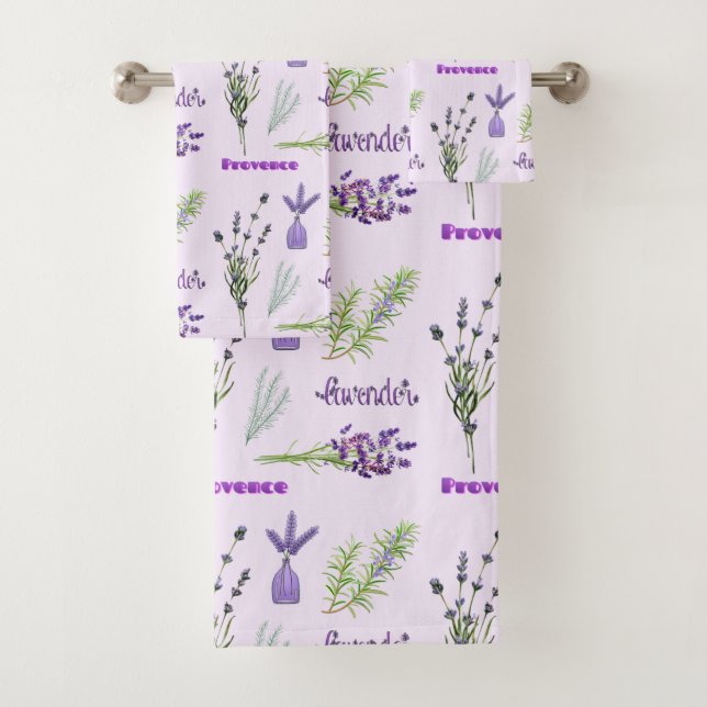 Purple Lavender Flowers and Lavender Bunches Bath Towel Set (Insitu)