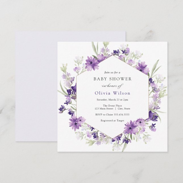 Purple Lavender Flowers Baby Shower Invitation (Front/Back)