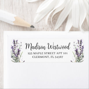 Purple Lavender Flowers Calligraphy Return Address